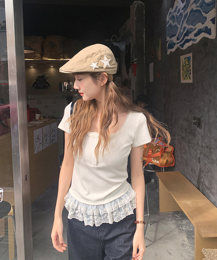 レースフリルTシャツ WHITE