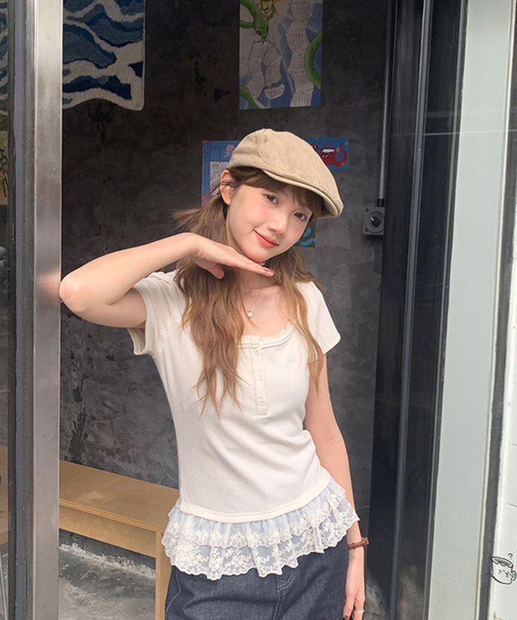 レースフリルTシャツ WHITE