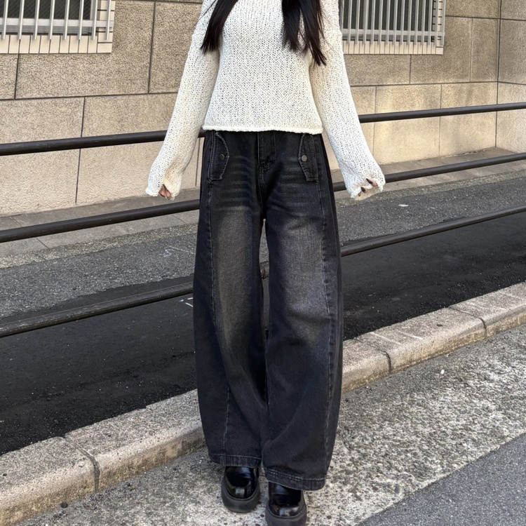 빈티지 워싱 포켓포인트 데님 팬츠 흑청