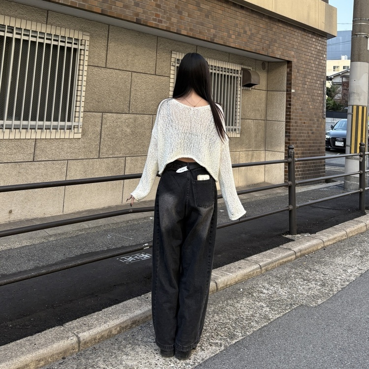 빈티지 워싱 포켓포인트 데님 팬츠 흑청