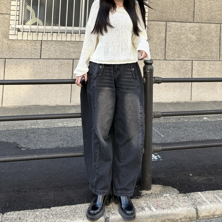 빈티지 워싱 포켓포인트 데님 팬츠 흑청