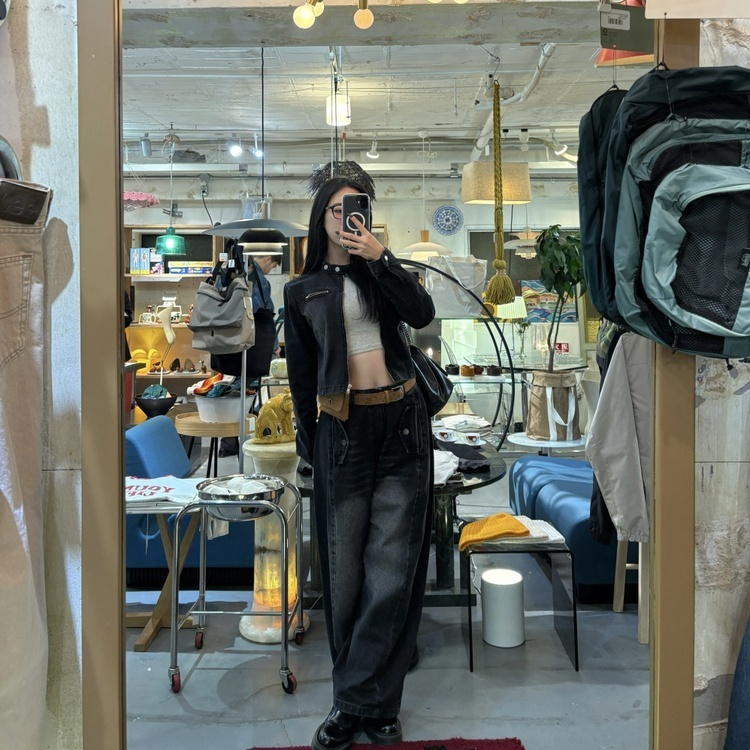 빈티지 워싱 포켓포인트 데님 팬츠 흑청