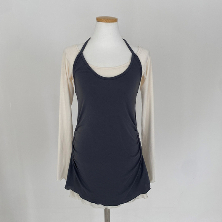 유이 옆셔링 레이어드 홀터 오프숄더 뷔스티에 미니 원피스