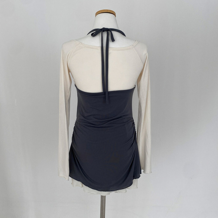 유이 옆셔링 레이어드 홀터 오프숄더 뷔스티에 미니 원피스