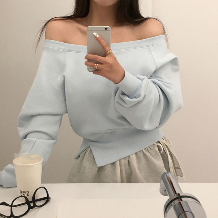 スウェット スリットオフショルダートレーナー SKY BLUE