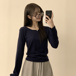長袖Tシャツ ベーシックラウンド長袖Tシャツ(11color) NAVY