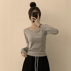 長袖Tシャツ ベーシックラウンド長袖Tシャツ(11color) GREY