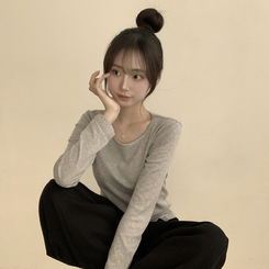 長袖Tシャツ ベーシックラウンド長袖Tシャツ(11color) GREY