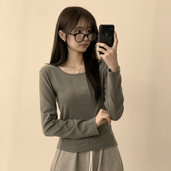 長袖Tシャツ ベーシックラウンド長袖Tシャツ(11color) KHAKI
