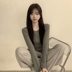 長袖Tシャツ ベーシックラウンド長袖Tシャツ(11color) KHAKI