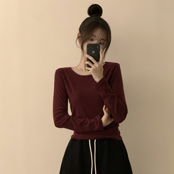 長袖Tシャツ ベーシックラウンド長袖Tシャツ(11color) BURGUNDY