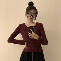 長袖Tシャツ ベーシックラウンド長袖Tシャツ(11color) BURGUNDY