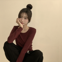 長袖Tシャツ ベーシックラウンド長袖Tシャツ(11color) BURGUNDY