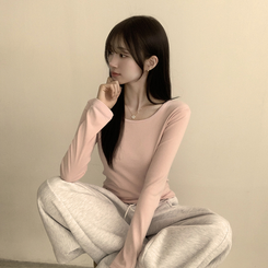 長袖Tシャツ ベーシックラウンド長袖Tシャツ(11color) PINK