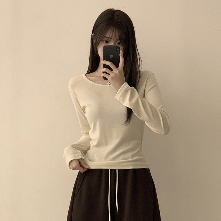 ベーシックラウンド長袖Tシャツ(11color) CREAM