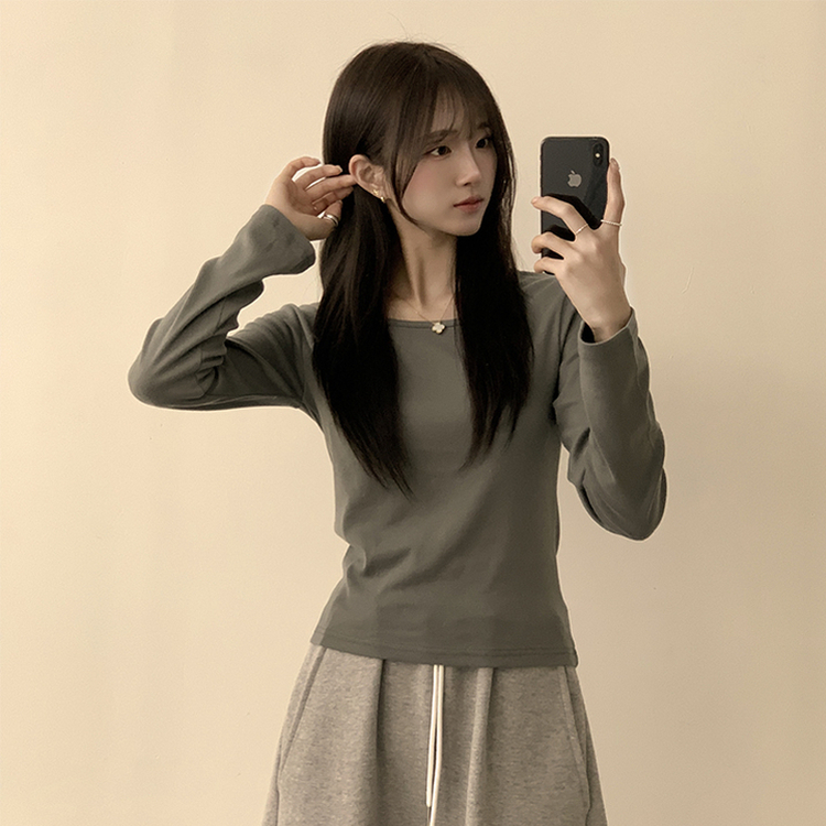 ベーシックラウンド長袖Tシャツ(11color) KHAKI