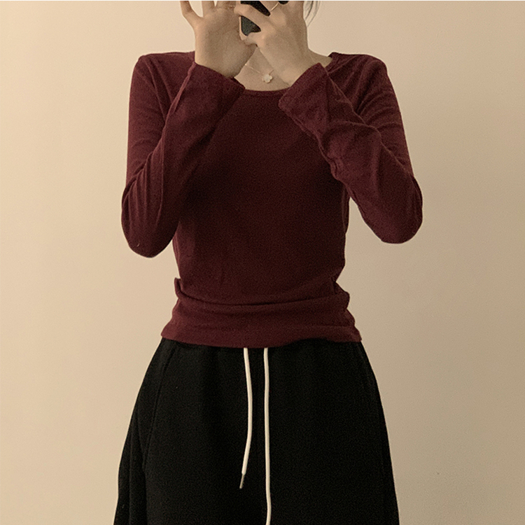 ベーシックラウンド長袖Tシャツ(11color) BURGUNDY