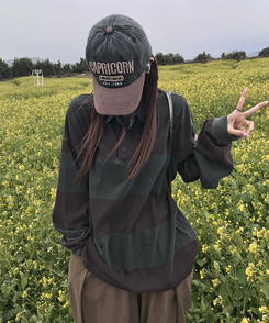 長袖Tシャツ ピグメントストライプTシャツ BURGUNDY