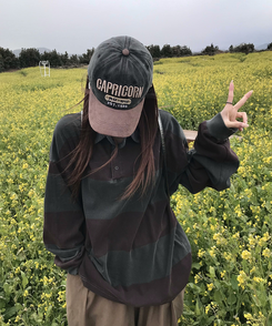 長袖Tシャツ ピグメントストライプTシャツ BURGUNDY
