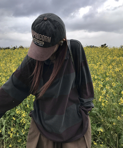 長袖Tシャツ ピグメントストライプTシャツ BURGUNDY