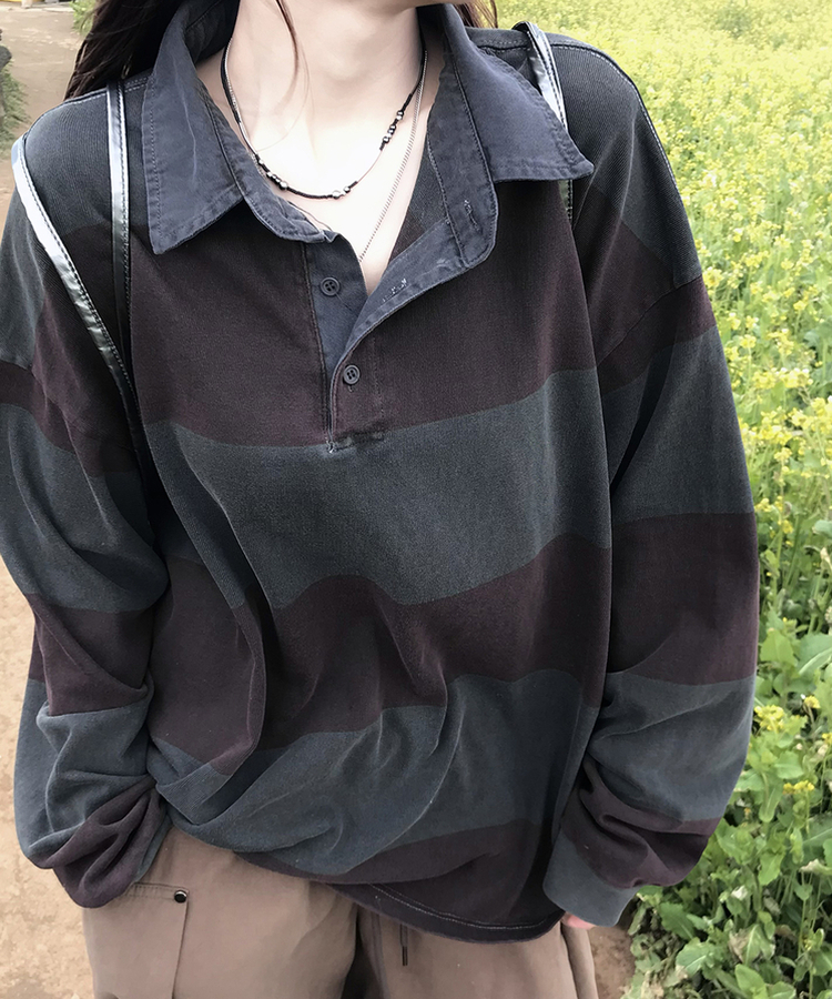ピグメントストライプTシャツ BURGUNDY