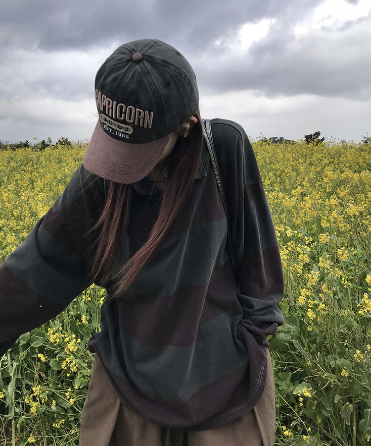 ピグメントストライプTシャツ BURGUNDY