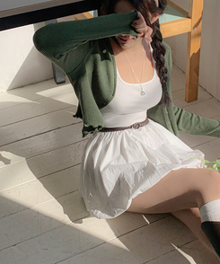 ツーピース 【SET着用可能】フレアミニワンピース フリルカーディガン WHITE ONEPIECE
