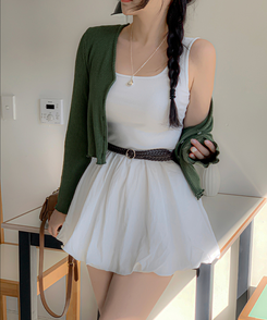 ツーピース 【SET着用可能】フレアミニワンピース フリルカーディガン WHITE ONEPIECE