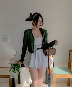 ツーピース 【SET着用可能】フレアミニワンピース フリルカーディガン WHITE ONEPIECE