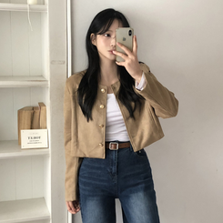 スエードノーカラークロップジャケット BEIGE