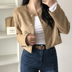 スエードノーカラークロップジャケット BEIGE