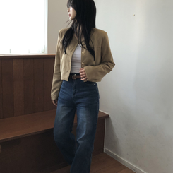 スエードノーカラークロップジャケット BEIGE
