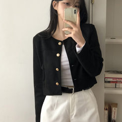 スエードノーカラークロップジャケット BLACK
