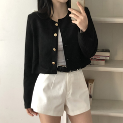 スエードノーカラークロップジャケット BLACK