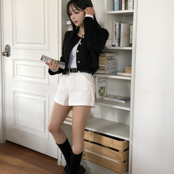 スエードノーカラークロップジャケット BLACK