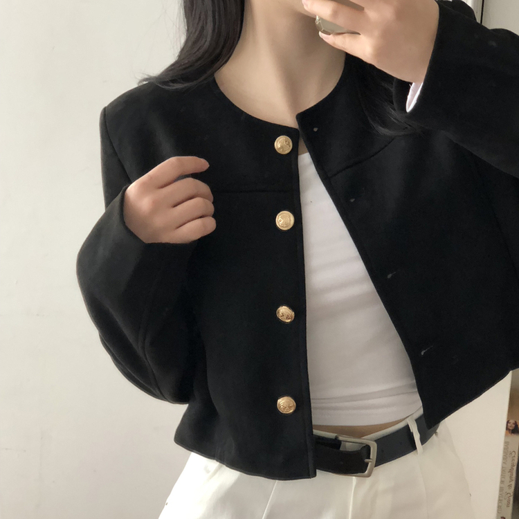 スエードノーカラークロップジャケット BLACK