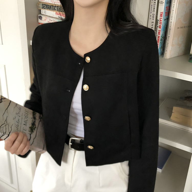 スエードノーカラークロップジャケット BLACK