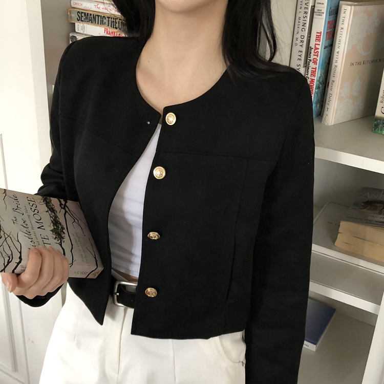 スエードノーカラークロップジャケット BLACK