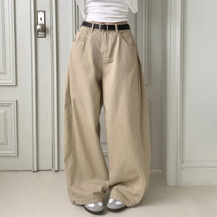 틴즈 사이드 핀턱 밑단 스냅버튼 조거 와이드 팬츠 베이지