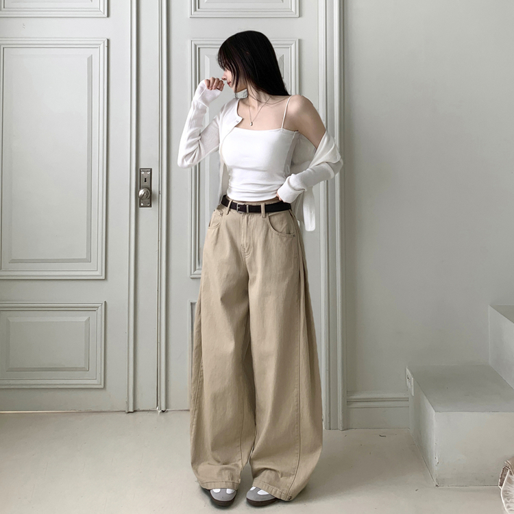 틴즈 사이드 핀턱 밑단 스냅버튼 조거 와이드 팬츠 베이지