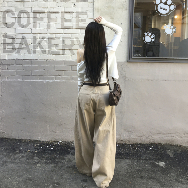 틴즈 사이드 핀턱 밑단 스냅버튼 조거 와이드 팬츠 베이지