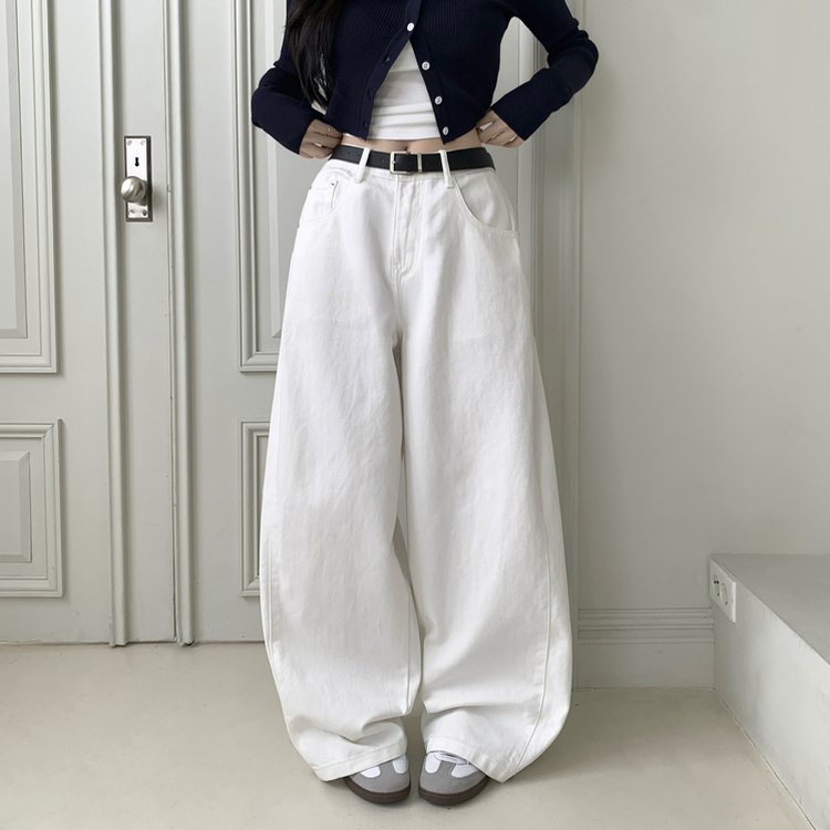 틴즈 사이드 핀턱 밑단 스냅버튼 조거 와이드 팬츠 화이트