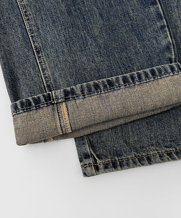 XL절개 V라인 워싱 빈티지 와이드 벌룬 데님팬츠