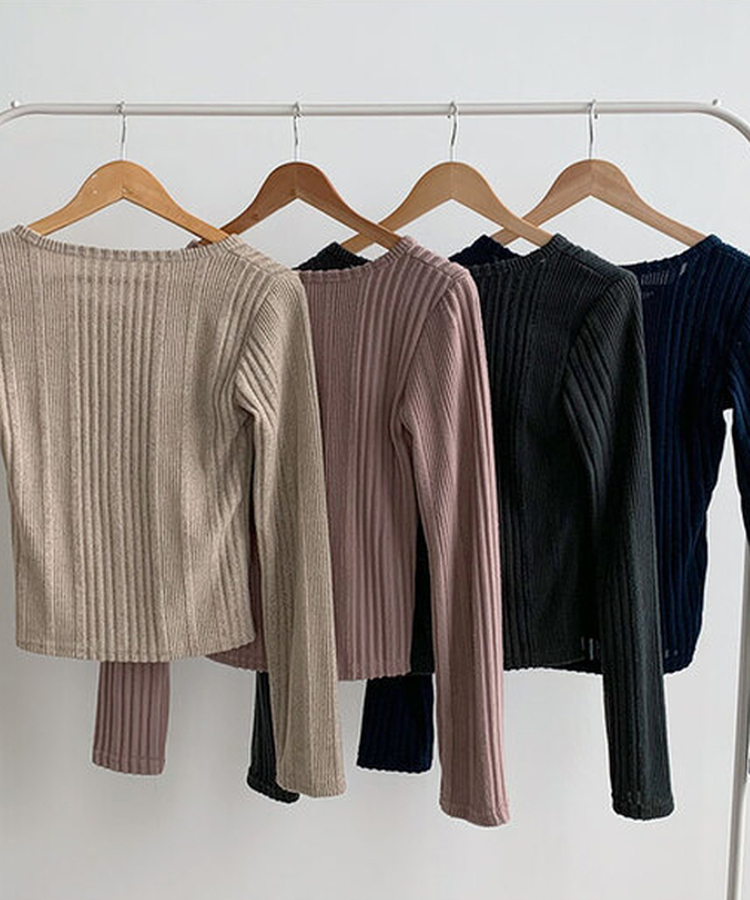 オープンボタンニット長袖Tシャツ