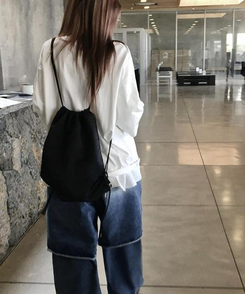 バックバッグ・スクールバッグ ナイロンストリングバッグ BLACK