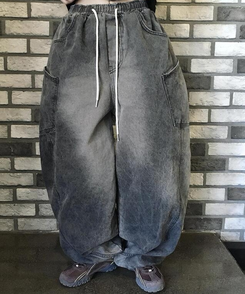 ワイド ワイドバルーンバンディングパンツ BLACK DENIM
