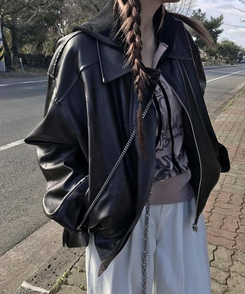 ジャケット レザージップアップジャケット BROWN