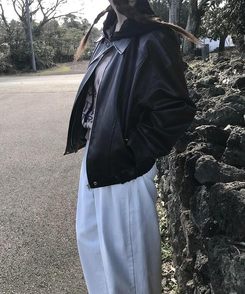 ジャケット レザージップアップジャケット BROWN