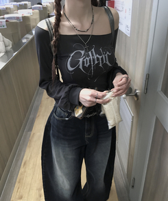 長袖Tシャツ レタリングオフTシャツ CHARCOAL