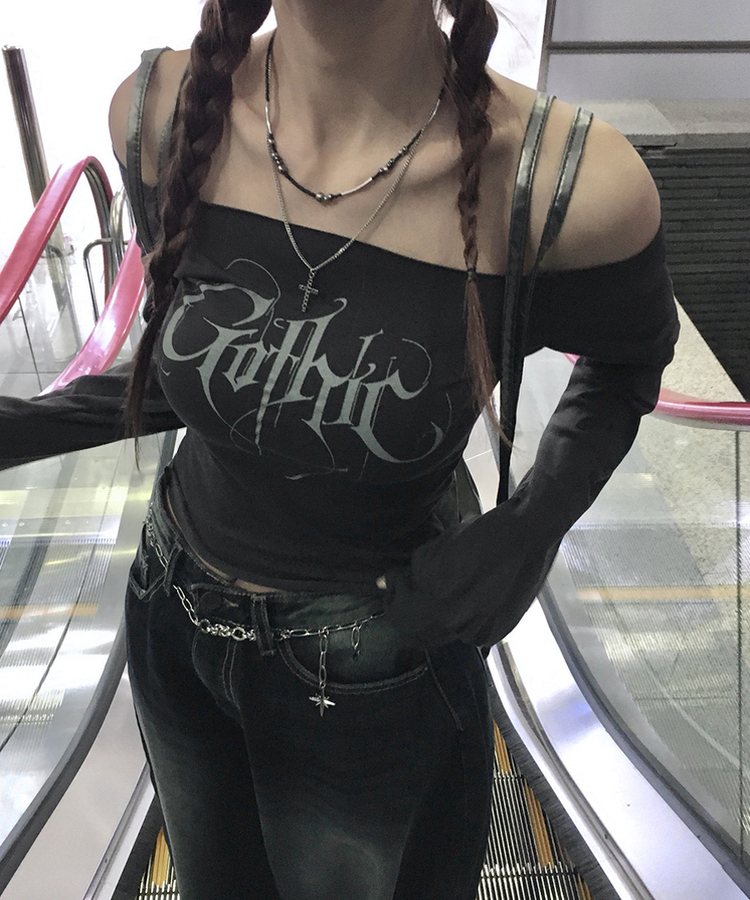 長袖Tシャツ レタリングオフTシャツ CHARCOAL